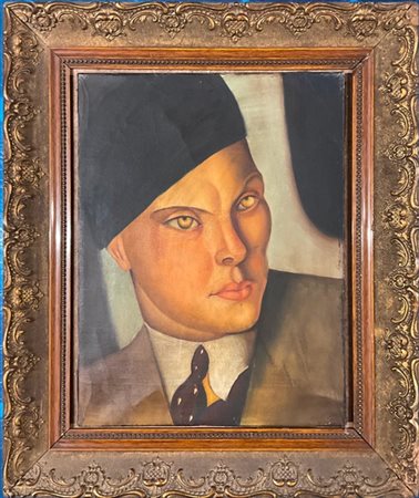 Copia di un dipinto di Tamara De Lempicka, ritratto maschile, olio su tela (cm