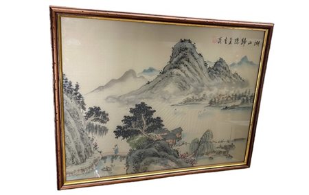 Dipinto su seta raffigurante paesaggio in cornice
Cina,secolo XIX/XX
(37x29cm)