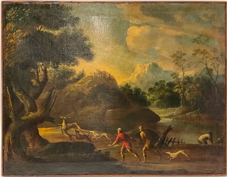 Scuola del secolo XVIII

"Scena di caccia"
Olio su tela, cm 58x74
(difetti)