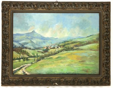 A. Pasinelli "Paesaggio" olio su cartone applicato a masonite (cm 65x90) Firmato