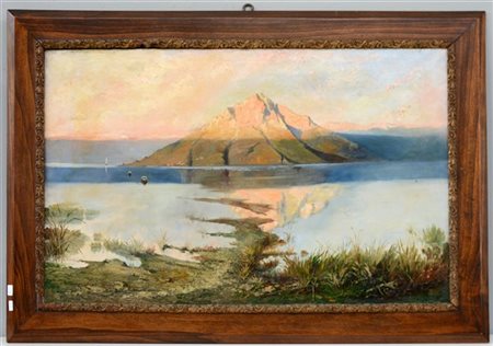 C. De Toma "Veduta lacustre" 1905, olio su tela (cm 54x100) firmato e datato in