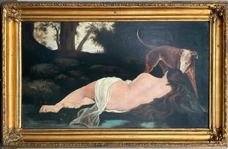 Ignoto del XX secolo

"Donna distesa e cane" 
olio su tela (cm 63,6x110)
Firma