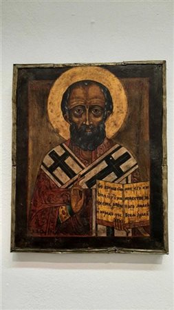 Icona russa, secolo XIX. San Nicola. Tempera su tavola (cm 26,5x21,5) (difetti)