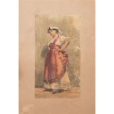 PITTORE DEL XIX SECOLO, Donna in costume, Acquarello su carta