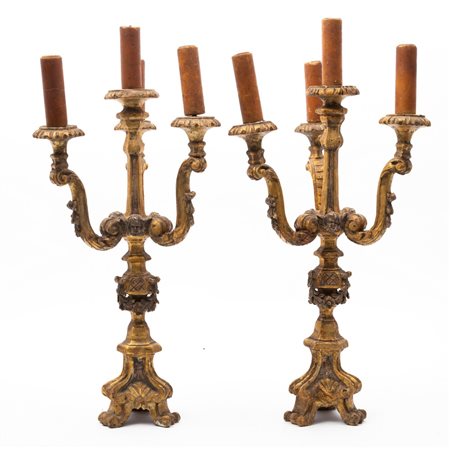 MANIFATTURA SICILIANA DEL XVIII SECOLO, Coppia candelabri