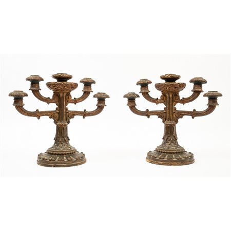 PRODUZIONE SICILIANA XIX SECOLO, Coppia candelabri in legno