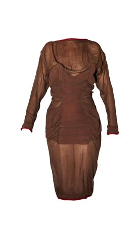 Vivienne Westwood CORSETRY DRESS Description: Brown washed silk georgette...