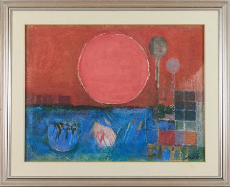 Bruno Saetti, Paesaggio col sole, 1980