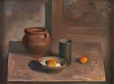 MARIO POZZATI (1888-1947) "Natura morta", 1943. Olio su tavola. Cm 50x70....