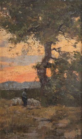 LUIGI BERTELLI (San Lazzaro di Savena 1833 - Bologna 1916) "Gregge al tramonto