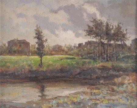 GARZIA FIORESI (Vigevano 1888 – Bologna 1968) "Paesaggio palustre". Olio su...