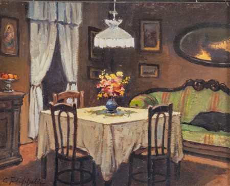 CAFIERO FILIPPELLI (Livorno 1889 – 1973) "Interno". Olio su tavola. Cm 23x30....