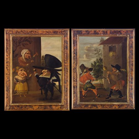 Faustino Bocchi (Brescia 1659 - 1741), Coppia di capricci con nani