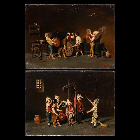Giuseppe Costantini (Nola, 1844 - San Paolo Belsito 1894), Coppia di scene con fanciulli che giocano