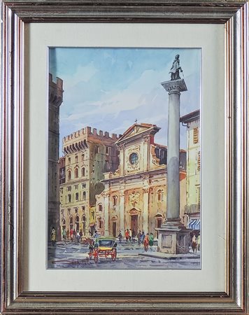 GIOVANNI OSPITALI Piazza Santa Trinita acquerello su cartoncino, firmato, in...