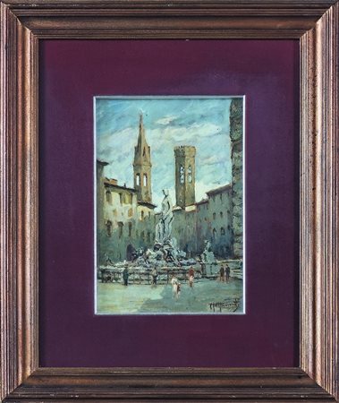 ALESSANDRO MONSAGRATI (1884-1996) La Fontana del Nettuno olio su cartone,...