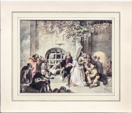 CESARE PROVAGGI (XIX secolo) Scena teatrale acquerello su carta, firmato cm...