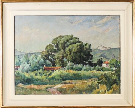 RAFFAELE DE GRADA (1885-1957) Paesaggio olio su tela, firmato, in cornice cm...