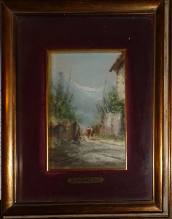 FRANCESCO MANCINI (1829-1905) Scorcio di sentiero con personaggi olio su...