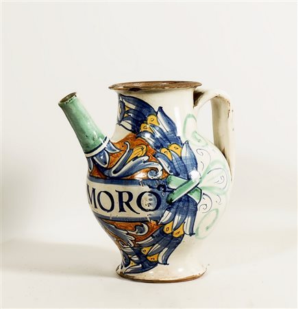 VERSATOIO IN MAIOLICA Montelupo, XVII secolo dipinto con cartiglio "...