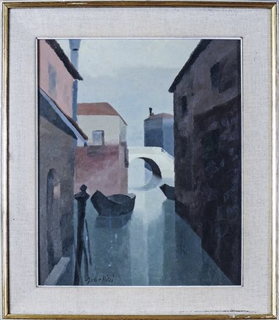 ALCIONE GUBELLINI Venezia olio su faesite, firmato, in cornice cm 62x47 Al...