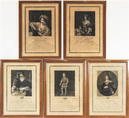 RIPRODUZIONI DI CELEBRI DIPINTI serie di cinque litografie d'epoca, in...