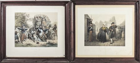 COPPIA DI LITOGRAFIE Francia, Goupil, fine del XIX secolo raffiguranti scene...