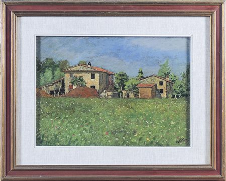 CARLO PASSIGLI (1881-1953) Veduta di casolare olio su tavoletta, firmato, in...