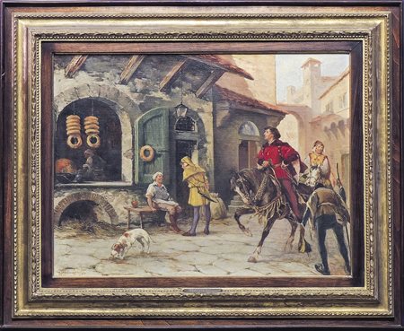 ALDO AFFORTUNATI (1906-1991) Scena di vita medievale olio su tela, firmato,...