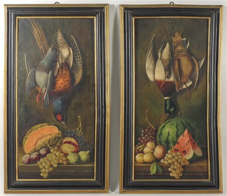 MICHELANGELO MEUCCI (1840-1909) Nature morte con frutta e selvaggina coppia...