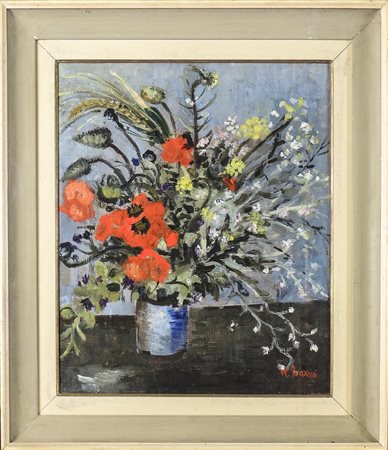 RENZO GRAZZINI (1912-1990) Fiori olio su tela, firmato, in cornice cm 53x44