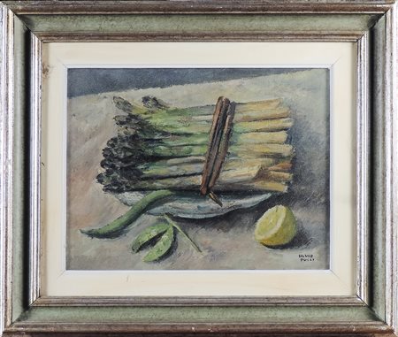 SILVIO PUCCI (1892-1961) Natura morta con asparagi e limone olio su tela,...