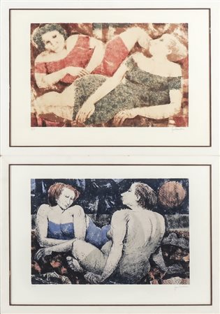 REMO SQUILLANTINI (1920-1996) Personaggi femminili due litografie, prove...