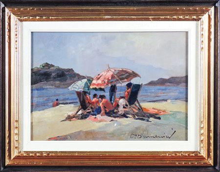 CARLO DOMENICI (1898-1981) Spiaggia Lido (Elba) olio su tavoletta, firmato,...