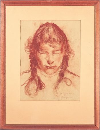 ALBERTO CALIGIANI (1894-1973) Ritratto di fanciulla sanguigna su carta,...