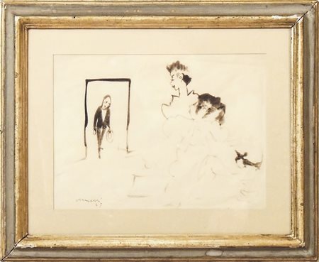 MINO MACCARI (1898-1989) Composizione con personaggi bozzetto a china su...