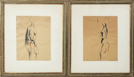 ERNESTO TRECCANI (1920-2009) Studi di nudo coppia di bozzetti a tecnica mista...