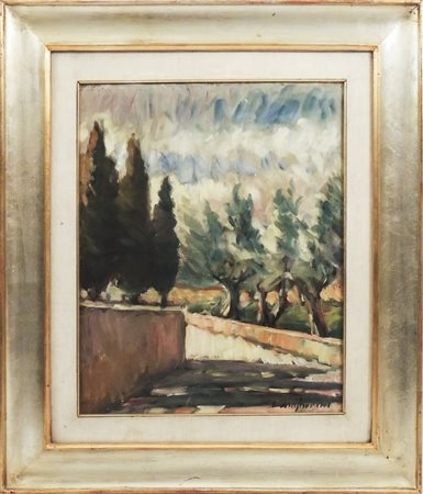DINO MIGLIORINI (1907-2005) Paesaggio di campagna olio su tavoletta, firmato,...