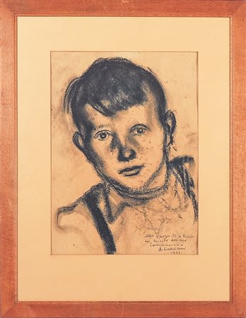 ALBERTO CALIGIANI (1894-1973) Ritratto di fanciullo carboncino su carta,...