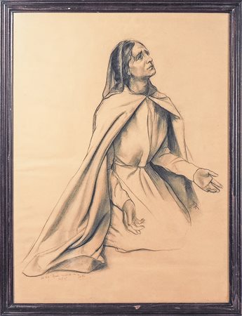 BACCIO MARIA BACCI (1888-1974) La preghiera carboncino su carta, siglato e...