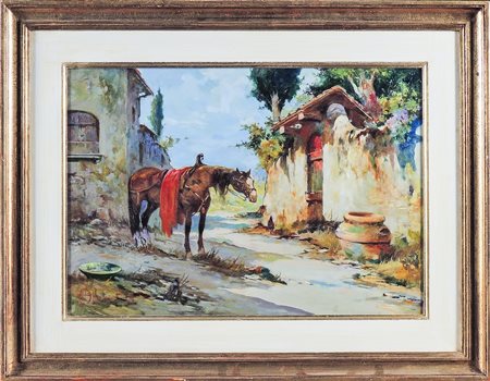 ALDO AFFORTUNATI (1906-1991) Campagna e cavallo olio su faesite, firmato, al...