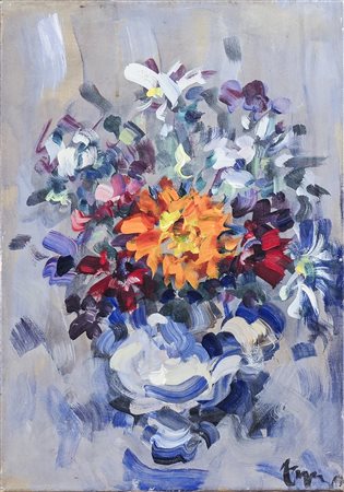 ENZO PREGNO (1898-1972) Vaso con fiori olio su tela, firmato cm 50x35