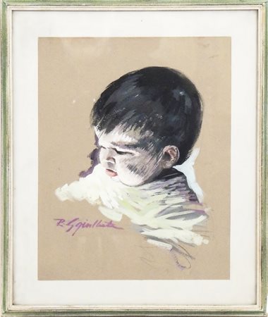 REMO SQUILLANTINI (1920-1996) Ritratto del figlio tempera su carta, firmato,...