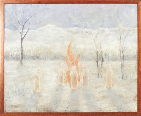 GIANNI VAGNETTI (1898-1956) Gli angeli davanti al fuoco tempera su carta,...