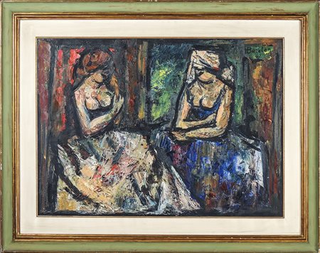 OSCAR BARBLAN (1909-1987) Due donne olio su tela, firmato e datato 1962, al...