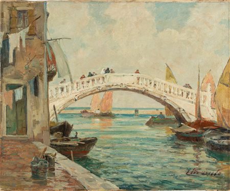 Eugenio Bonivento (Chioggia 1880-Milano 1956)  - Sul ponte veneziano