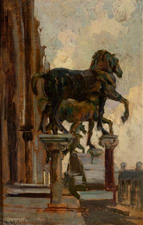 Alessandro Milesi (Venezia 1856-1945)  - Venezia, cavalli di San Marco