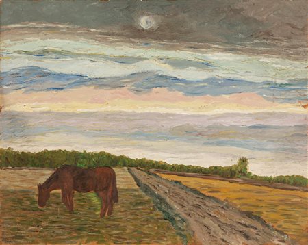 Giuseppe Cesetti (Tuscania 1902-Tuscania 1990)  - Ronzino al pascolo nella campagna