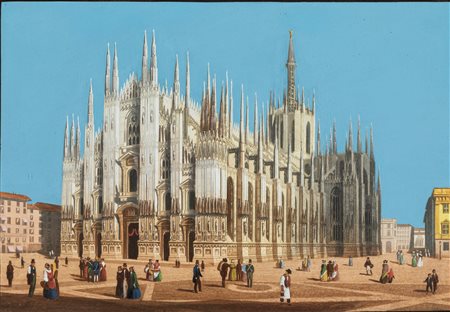 Stampa acquerellata a mano, su disegno di Federico Lose (Dresda 1776-Milano 1833), raffigurante il Duomo di Milano