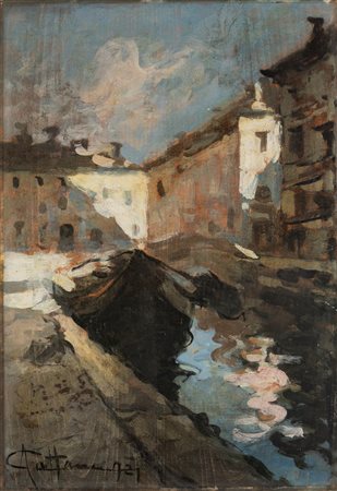 Achille Cattaneo (Limbiate 1872-Milano 1931)  - Scorcio di San Marco a Milano, 1921